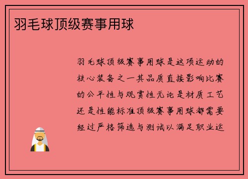 羽毛球顶级赛事用球