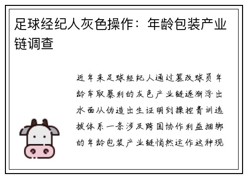 足球经纪人灰色操作：年龄包装产业链调查